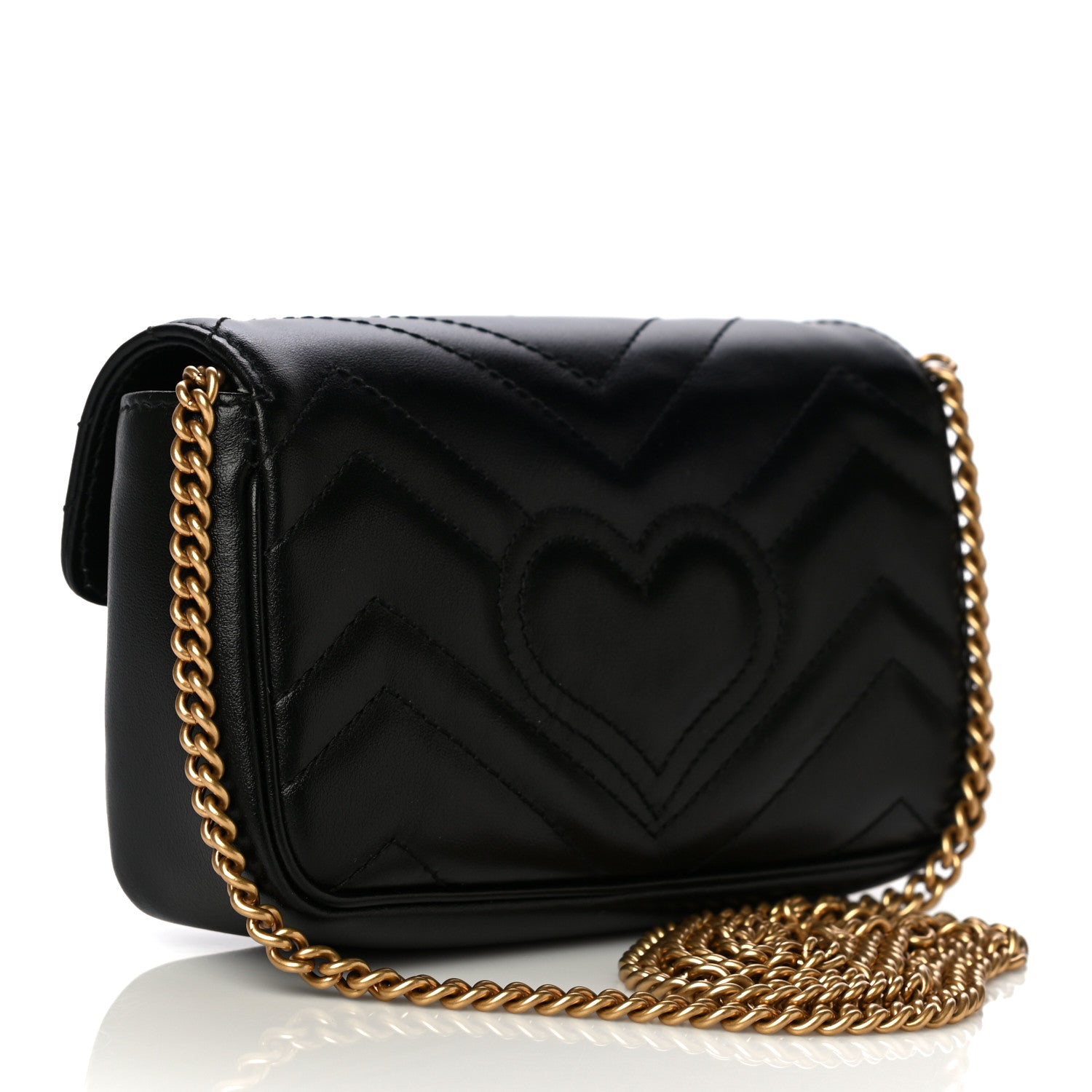Gucci Calfskin Matelasse Super Mini GG Marmont Shoulder Bag Black 2 of 13