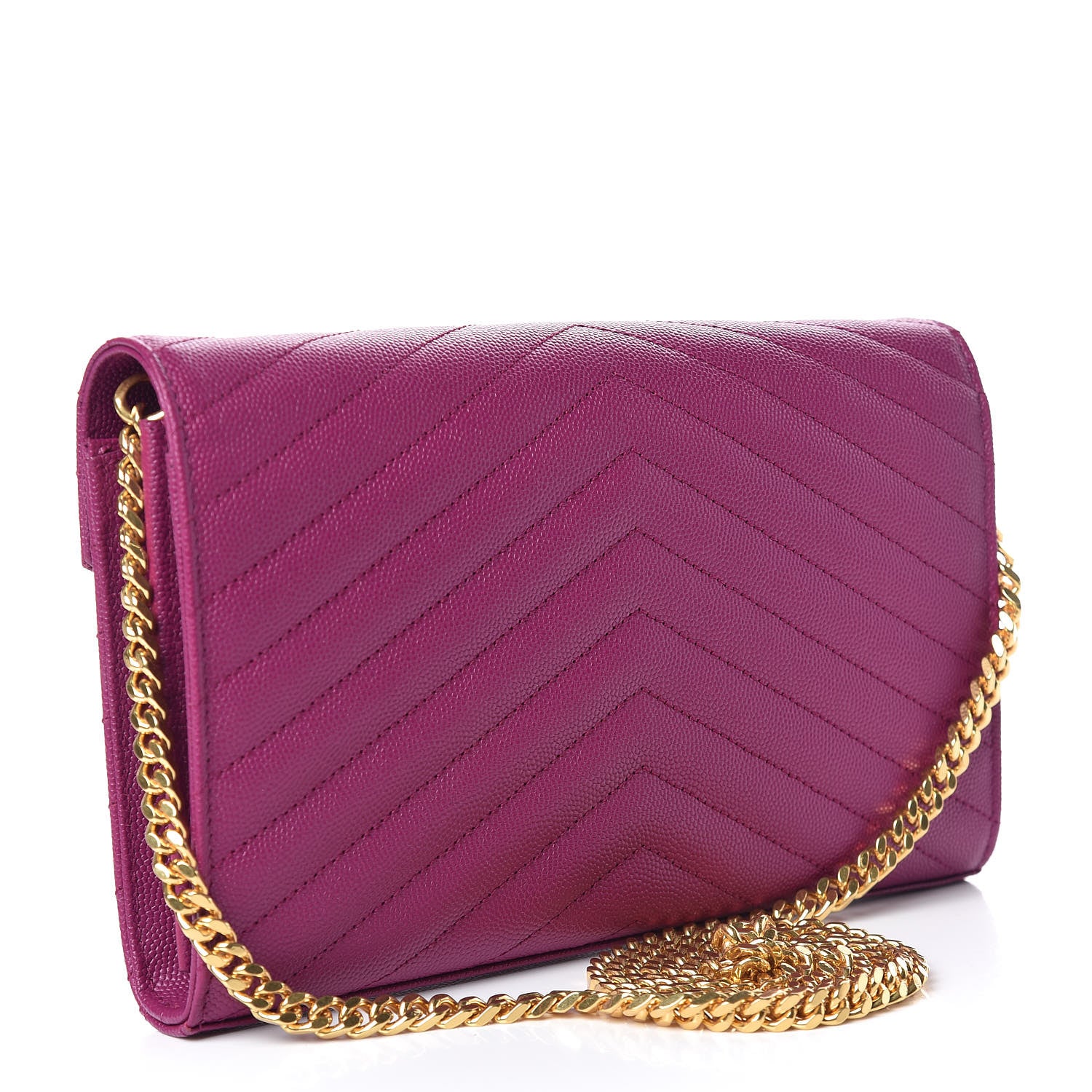 Saint Laurent Grain De Poudre Matelasse Chevron Monogram Chain Wallet Dark Grape 3 of 9