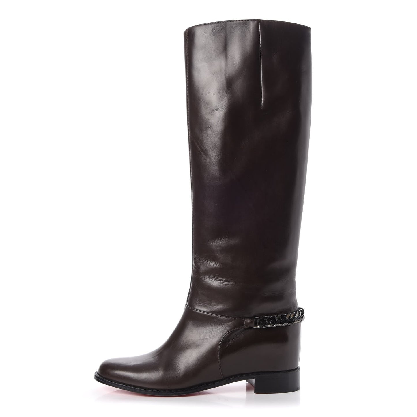 Calfskin Cate Chain Flat Tall Boots 39.5 Brown