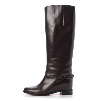 Christian Louboutin Calfskin Cate Chain Flat Tall Boots 39.5 Brown 1 of 14