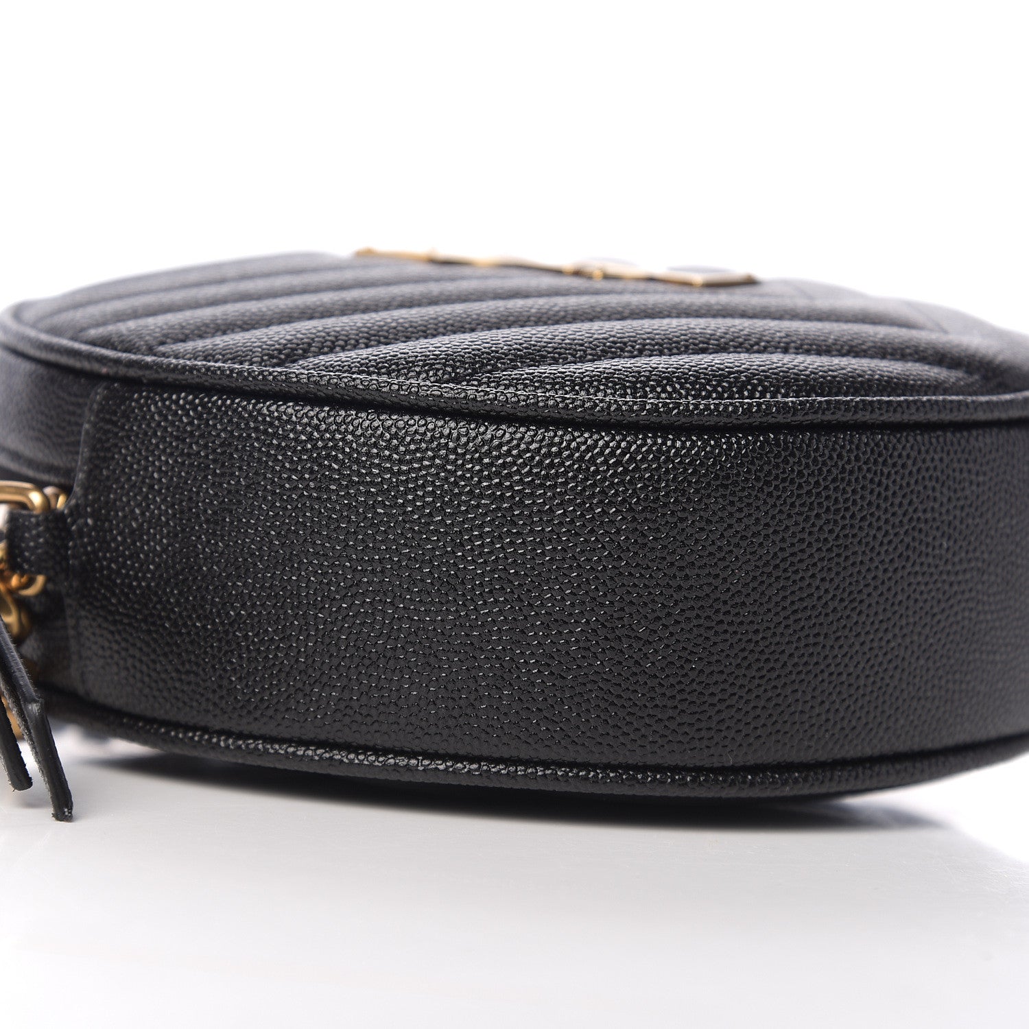 Saint Laurent Grain De Poudre Matelasse Chevron Quilted Round Vinyle Camera Bag Black 7 of 8