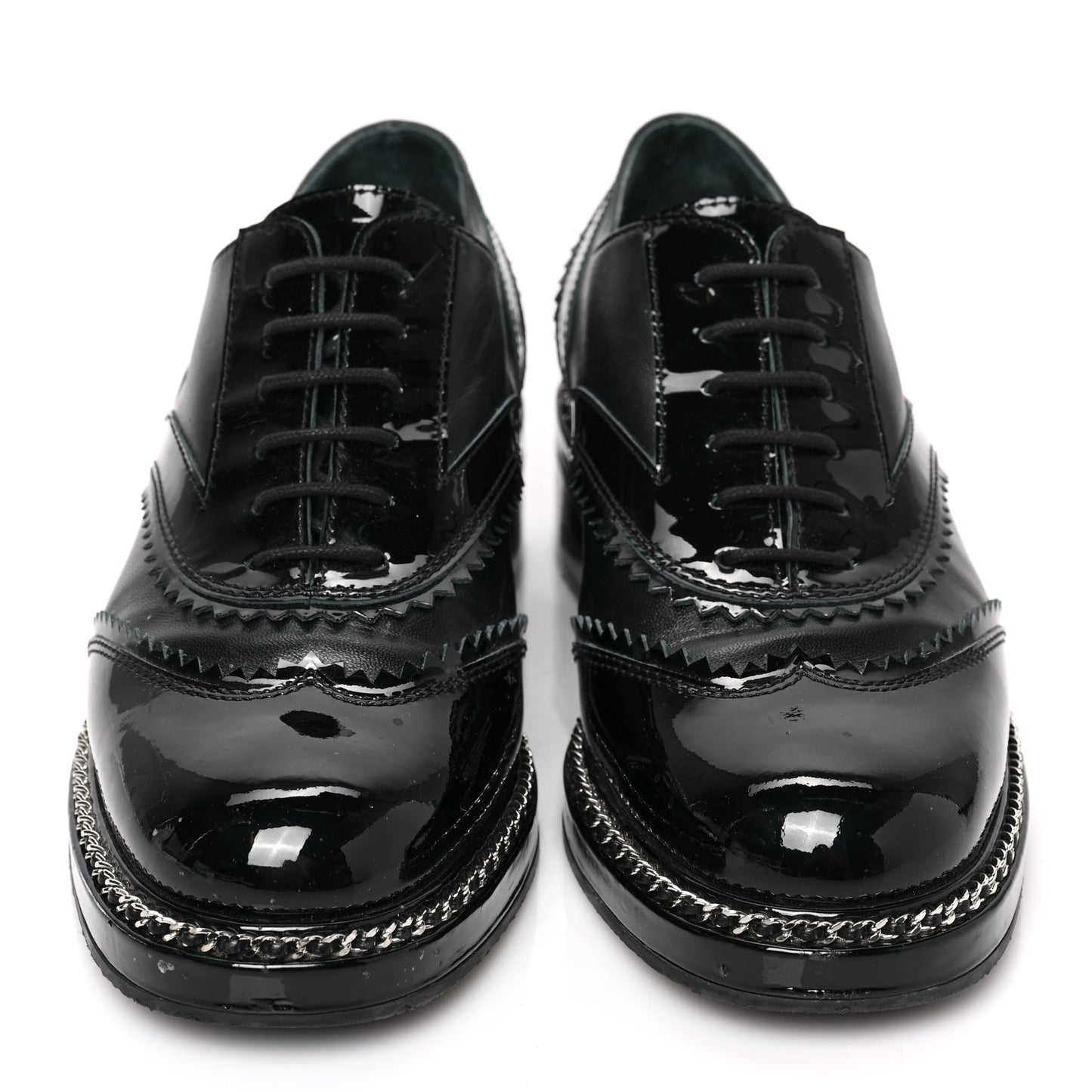 Lambskin Patent Calfskin CC Brogue Lace Up Oxfords 39.5 Black