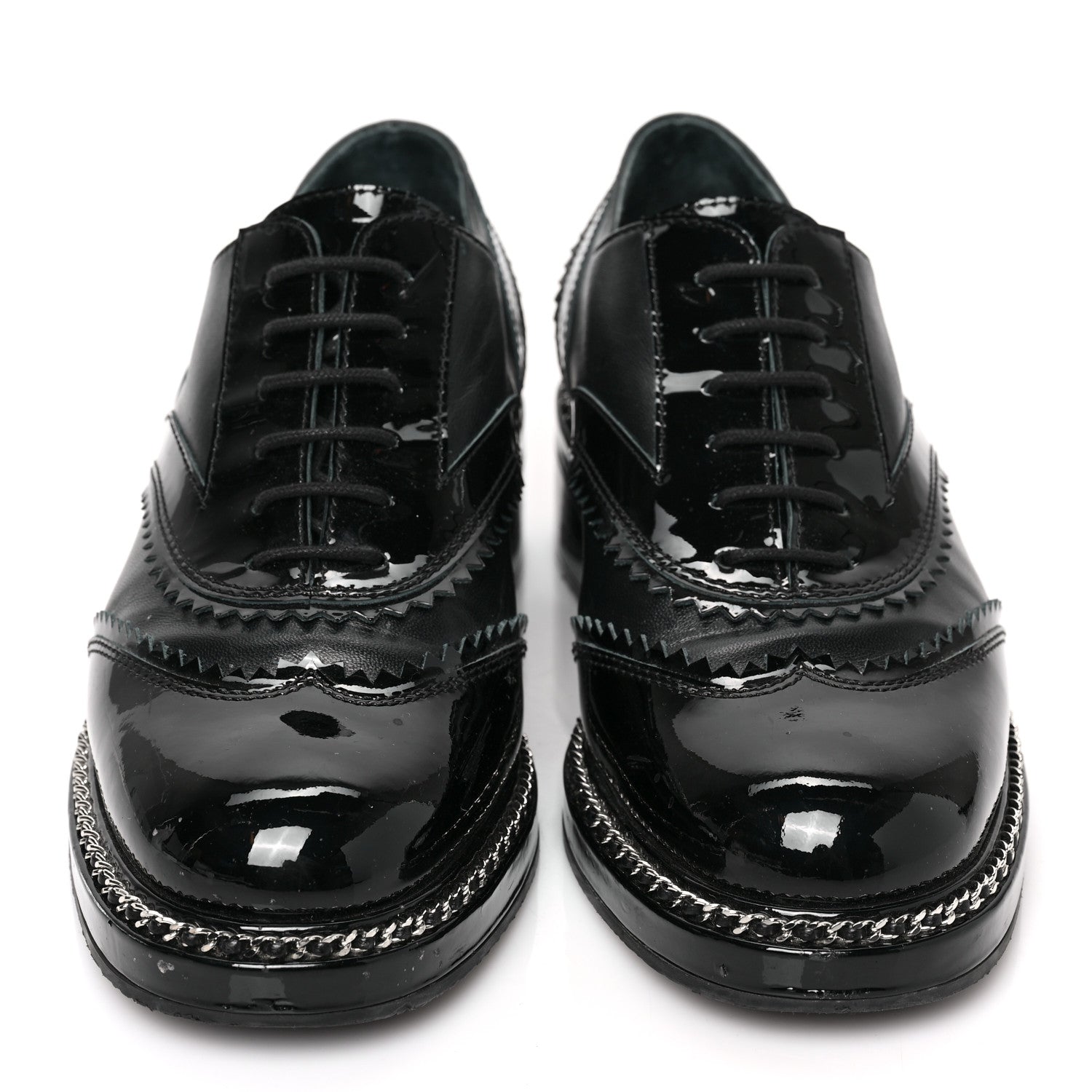 Chanel Lambskin Patent Calfskin CC Brogue Lace Up Oxfords 39.5 Black 2 of 8