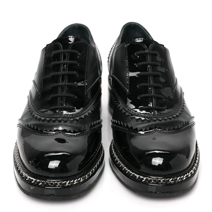 Chanel Lambskin Patent Calfskin CC Brogue Lace Up Oxfords 39.5 Black 2 of 8