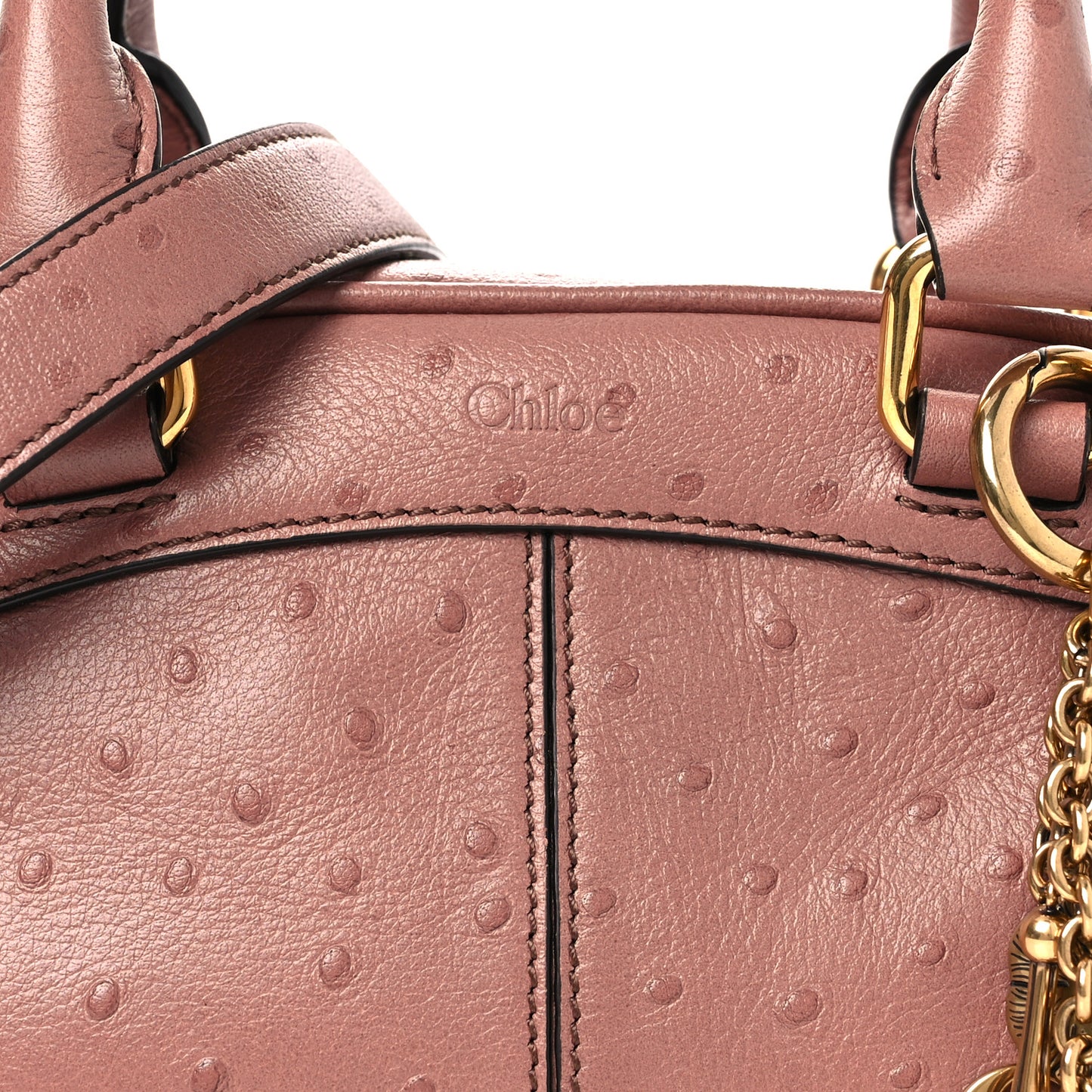 Buffalo Ostrich Effect Small Charms Bowling Bag Nougat