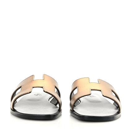 Hermes Metallic Nappa Oran Sandals 39 Vert Bronze 2 of 9