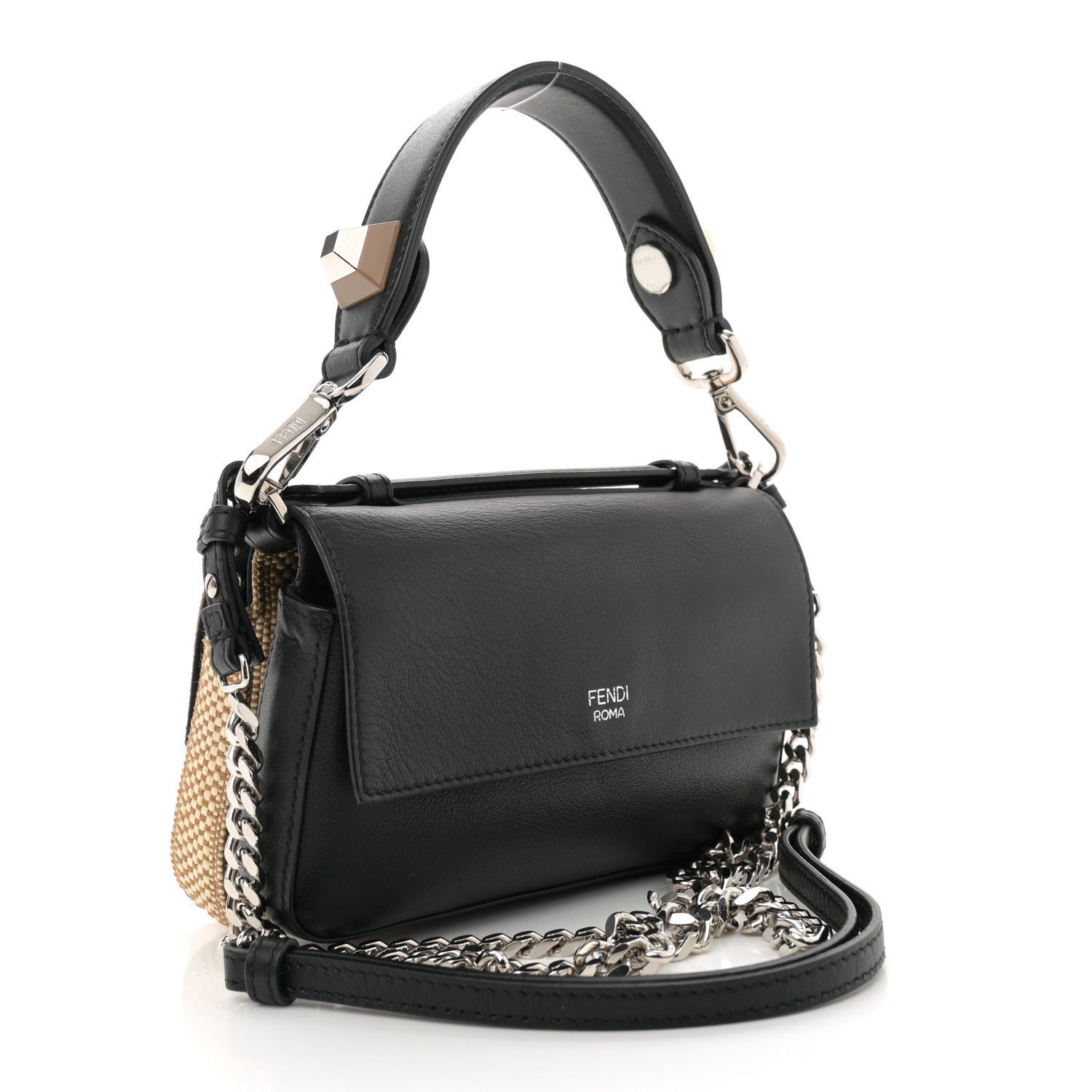 Fendi Paglia Vitello Dolce Paillettes Flowerland Studded Striped Micro Double Baguette Natural Multicolor 3 of 10