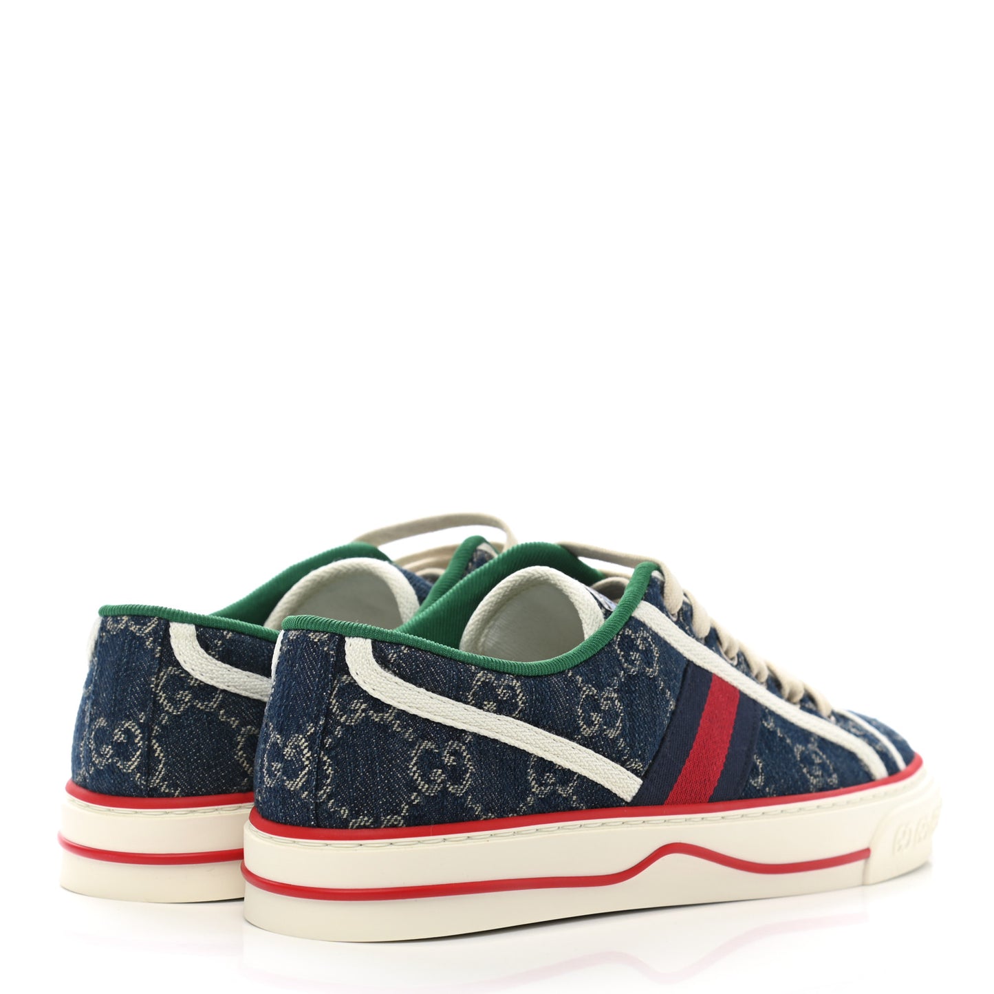 New Denim GG Monogram Web Womens 1977 Tennis Sneakers 39 Blue Tea Mystic White