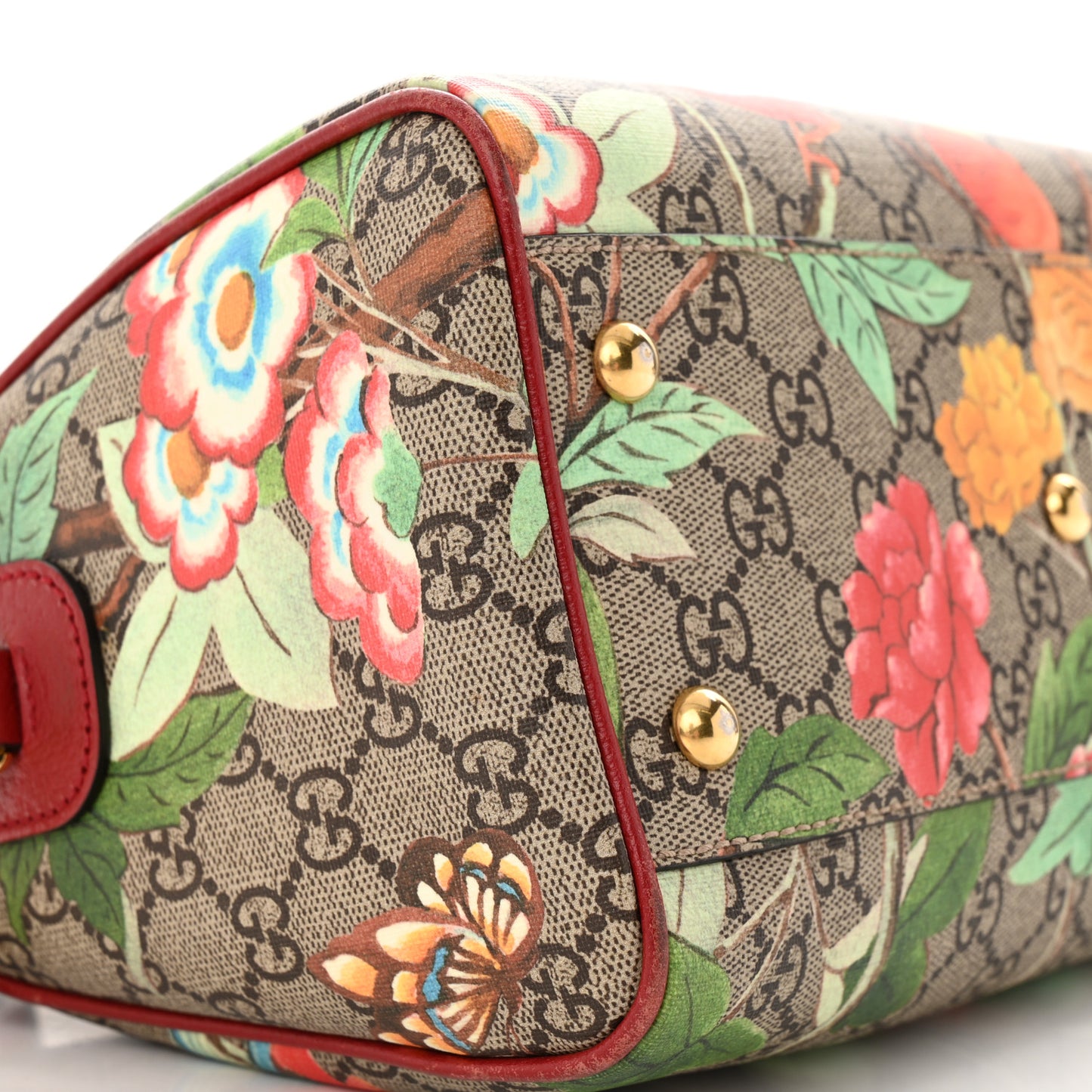 GG Supreme Monogram Tian Small Boston Beige Multicolor Red