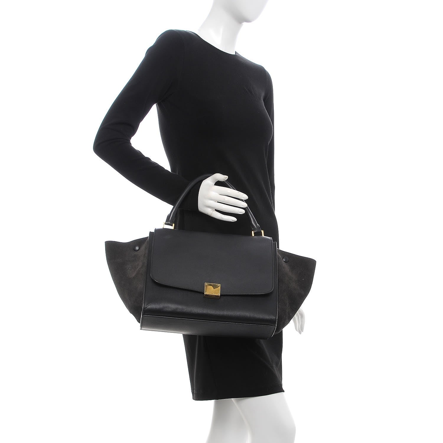 Celine Smooth Calfskin Suede Medium Trapeze Black 3 of 9