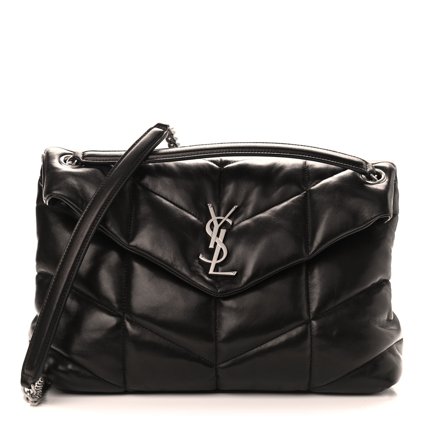 Lambskin Quilted Medium Loulou Puffer Monogram Chain Satchel Black