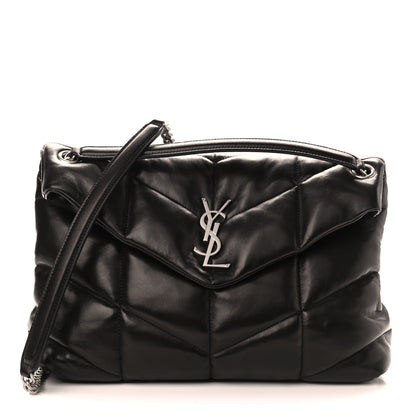 Saint Laurent Lambskin Quilted Medium Loulou Puffer Monogram Chain Satchel Black 1 of 9