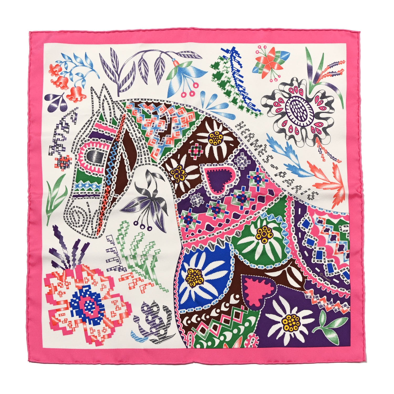 Hermes Silk Gavroche En Attendant Ulysse Scarf 45 Rose Vif White Multicolor 1 of 5