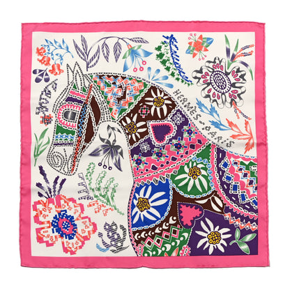 Hermes Silk Gavroche En Attendant Ulysse Scarf 45 Rose Vif White Multicolor 1 of 5