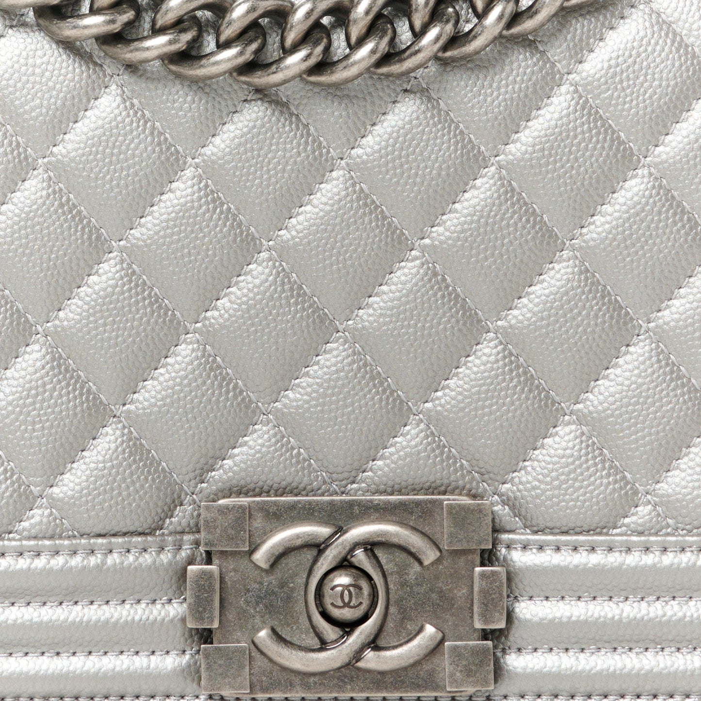 Metallic Caviar Quilted Medium Boy Flap Silver