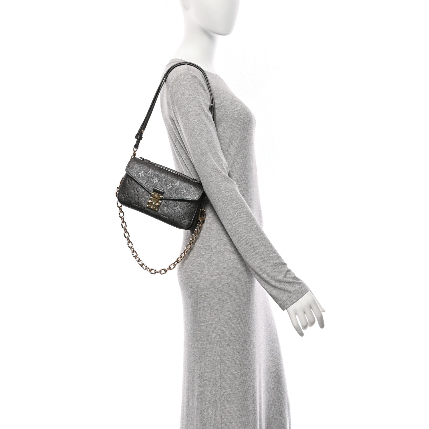 Louis Vuitton Shimmery Empreinte LV Ski Pochette Metis East West Gun Metal 2 of 9