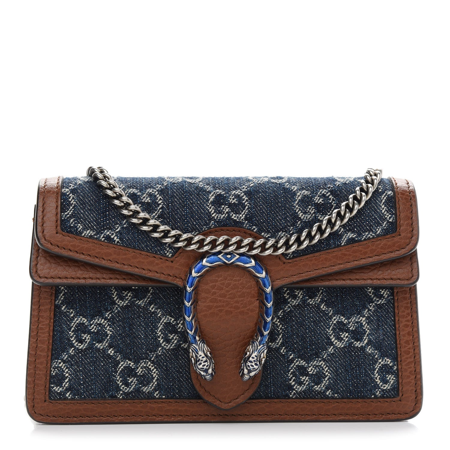 Gucci New Denim GG Monogram Dollar Calfskin Enamel Super Mini Dionysus Shoulder Bag Blue Tea Cuir Epilog Electric Blue 1 of 8