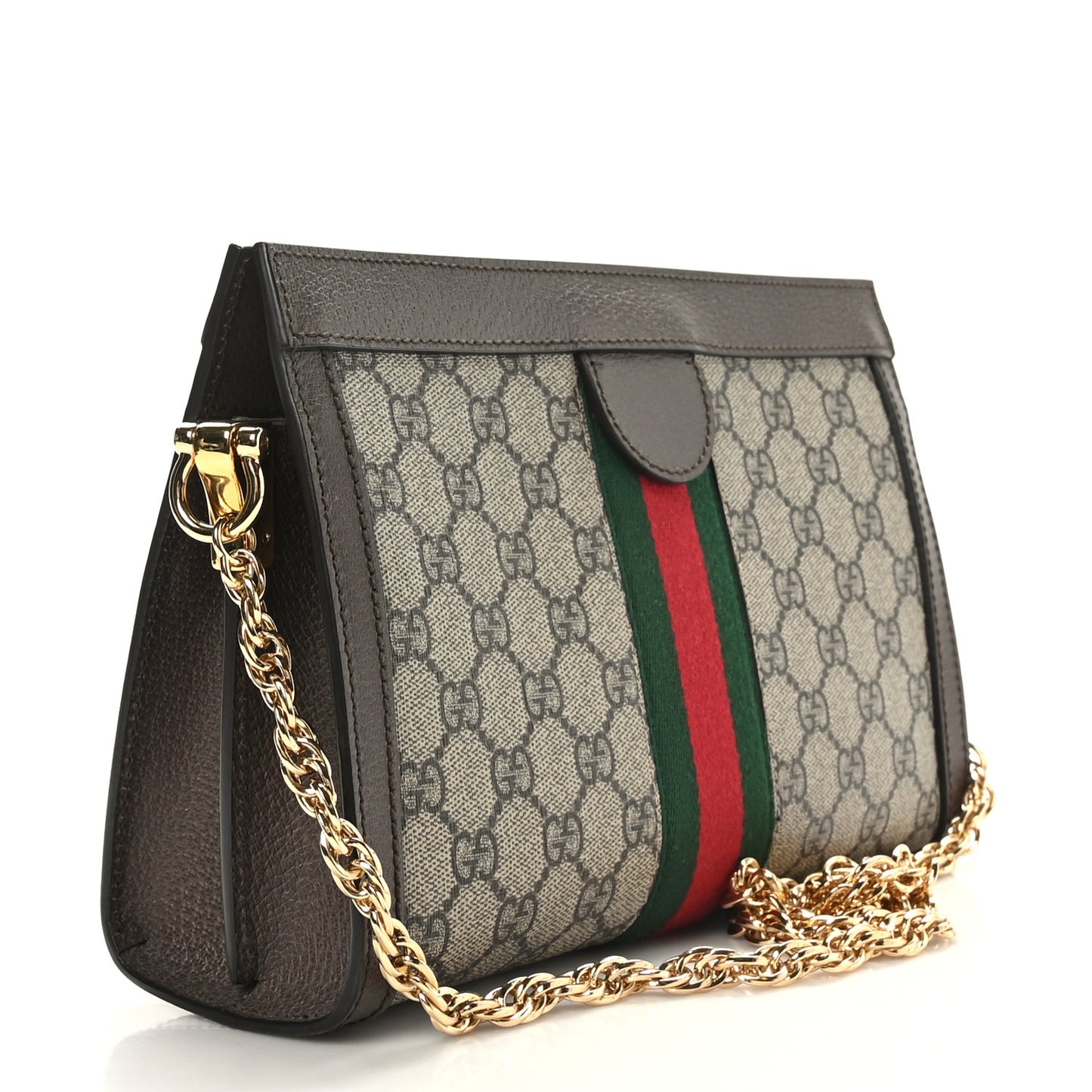 GG Supreme Monogram Web Small Ophidia Chain Shoulder Bag Brown