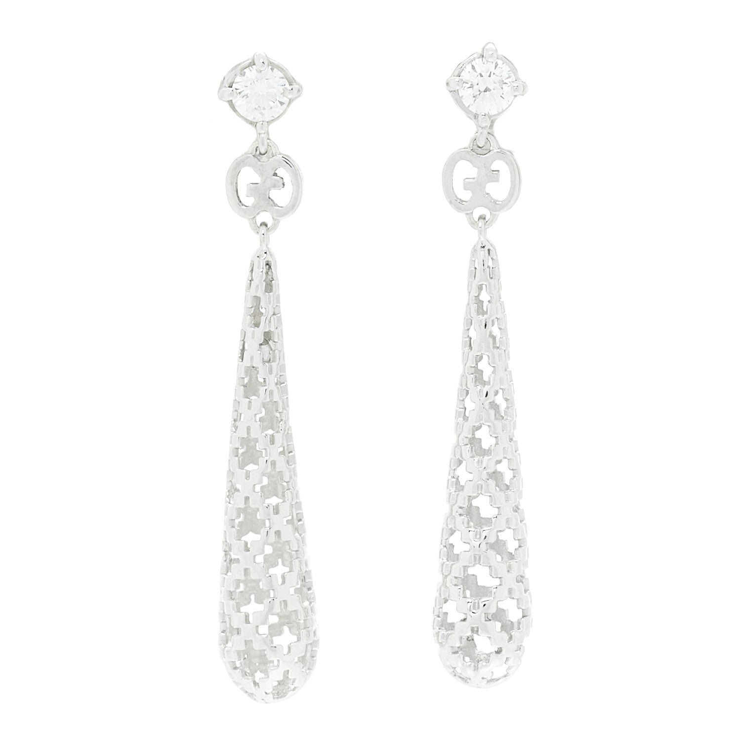 Gucci 18K White Gold Diamond Diamantissima Drop Earrings 1 of 6