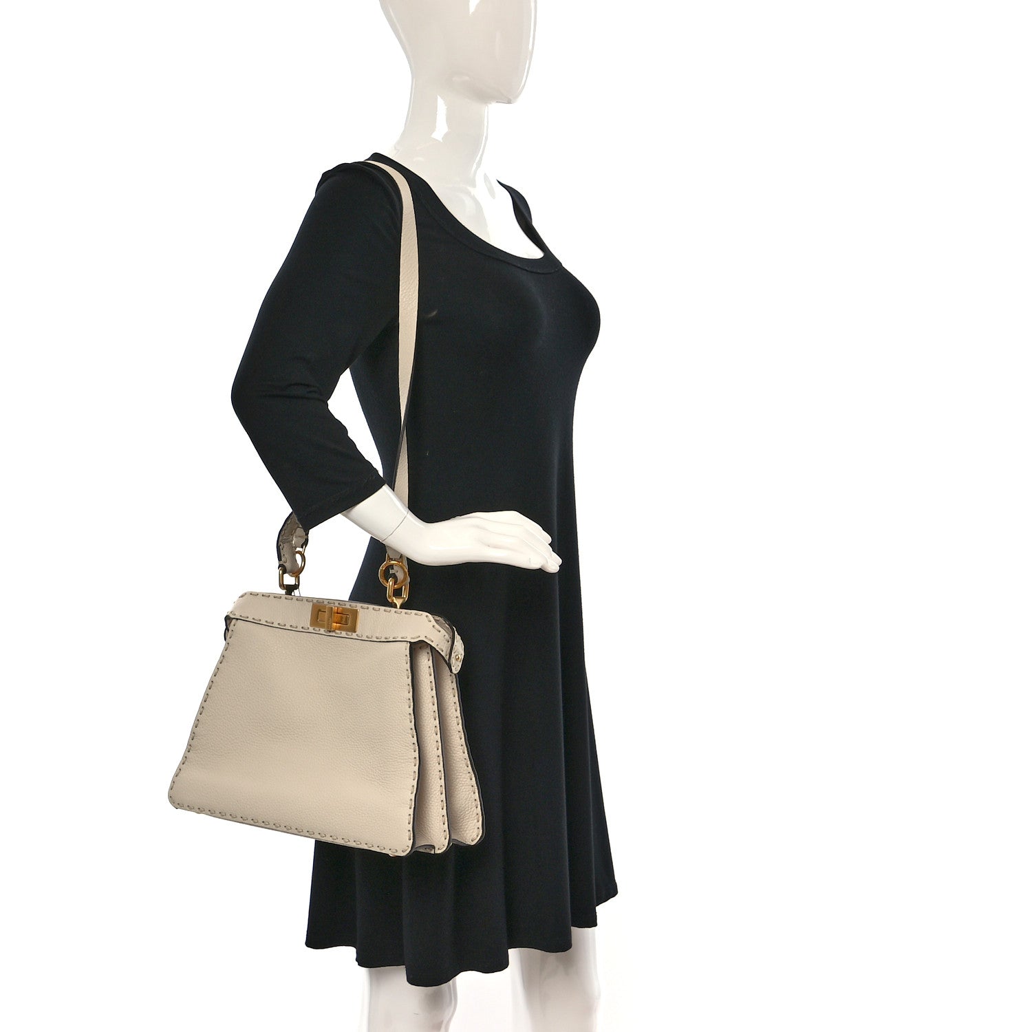Fendi Vitello Granato Camoscio Selleria Macro Stitchings Medium Peekaboo I SEE U Satchel White 2 of 13