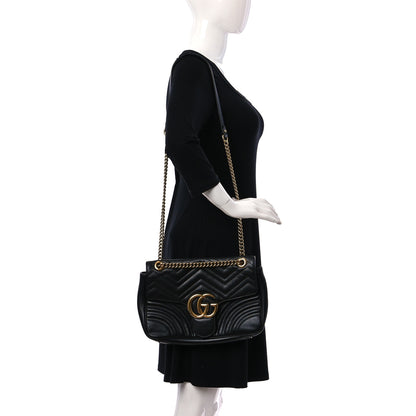 Gucci Calfskin Matelasse Medium GG Marmont Shoulder Bag Black 2 of 14