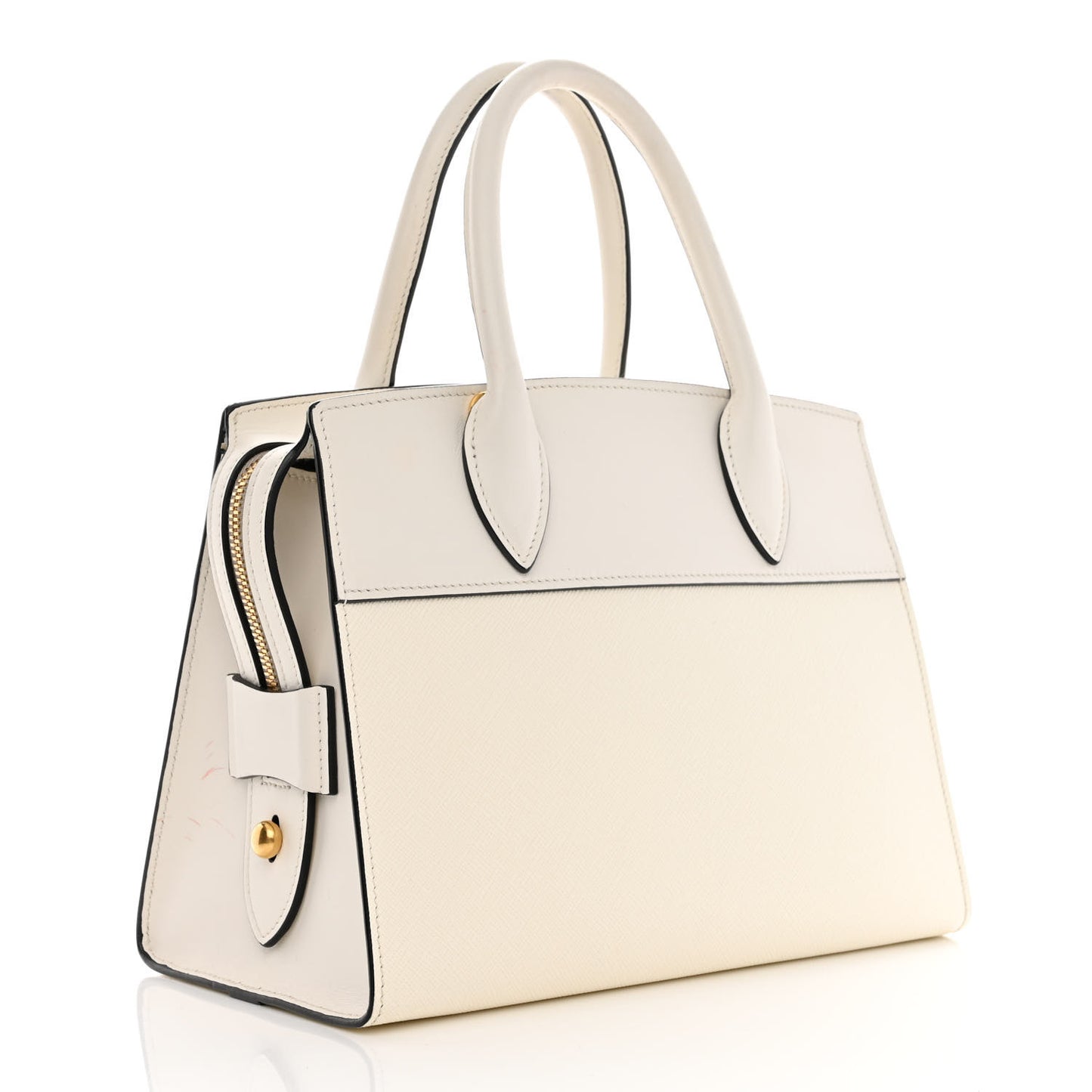 Saffiano City Calfskin Bibliothèque Top Handle White