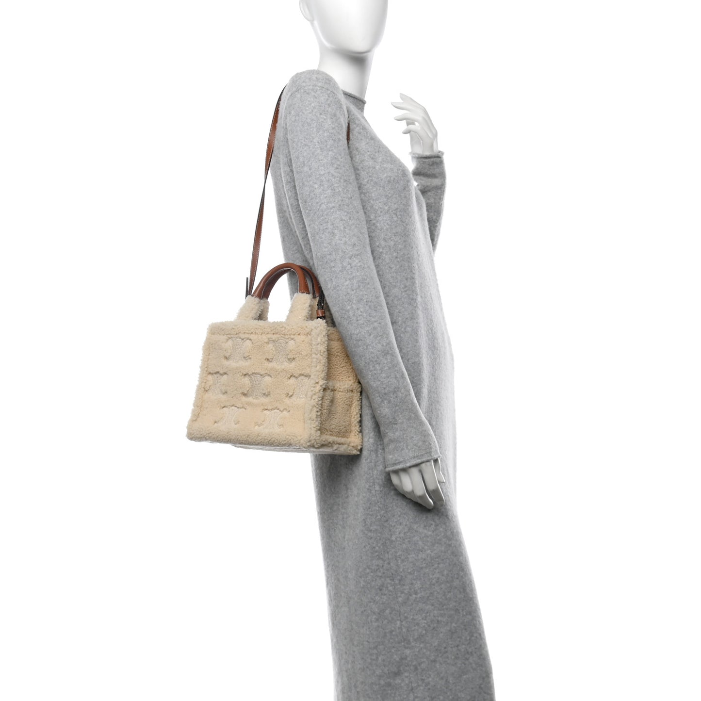 Shearling Calfskin Triomphe Small Cabas Thais Natural Tan