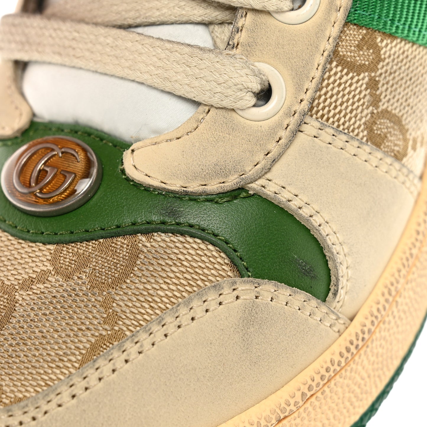 GG Monogram Nubuck Web Womens Screener Sneakers 39 New Sand Dusty Milk Vintage Green