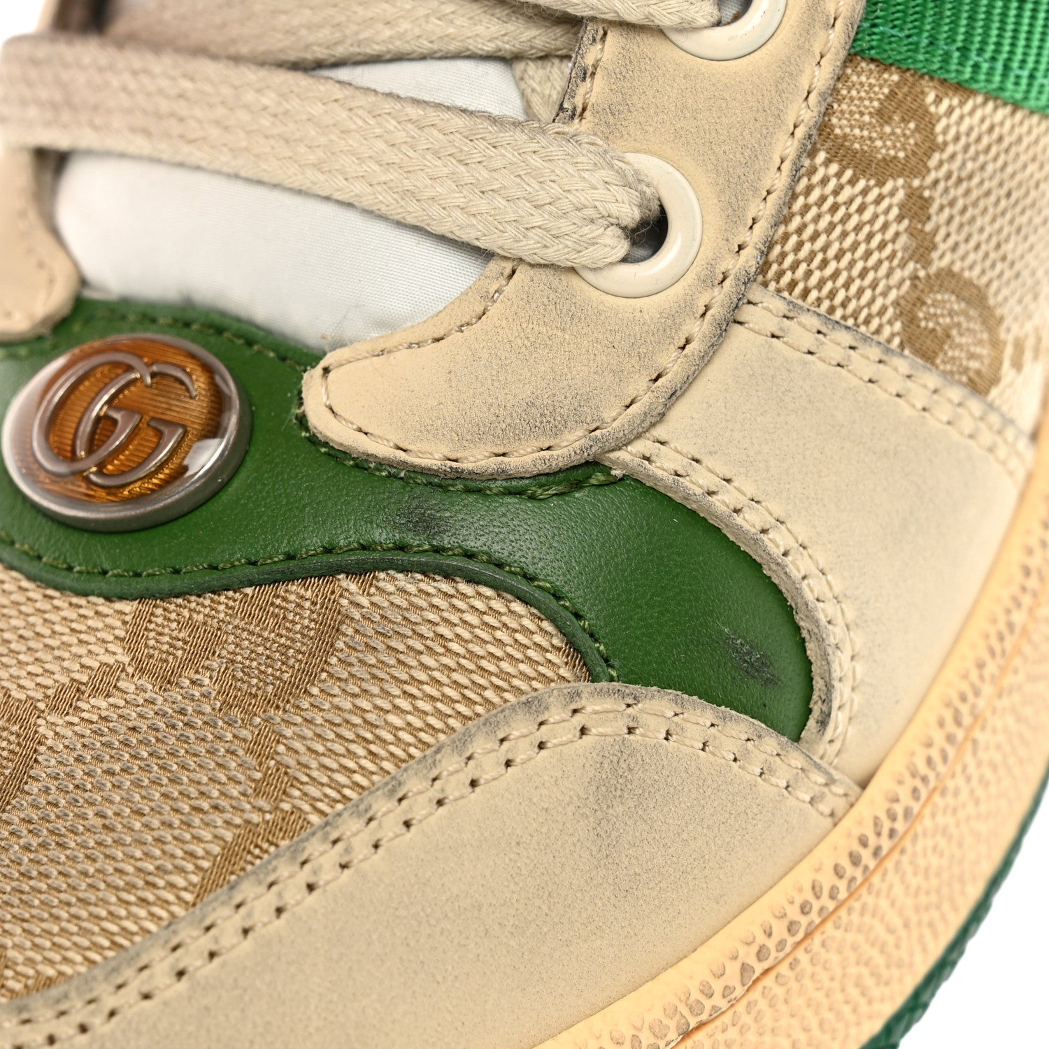 Gucci GG Monogram Nubuck Web Womens Screener Sneakers 39 New Sand Dusty Milk Vintage Green 9 of 9