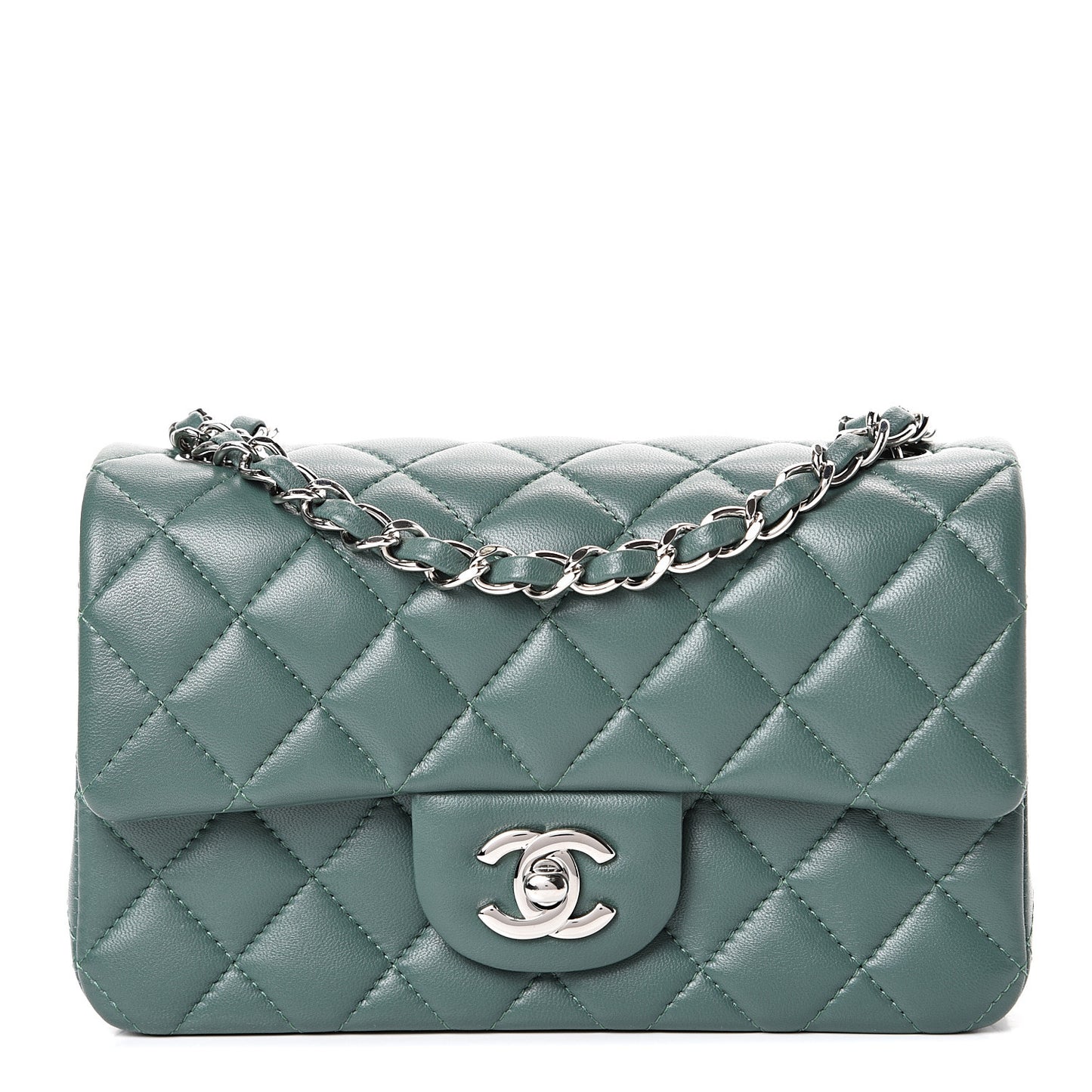 Lambskin Quilted Mini Rectangular Flap Green