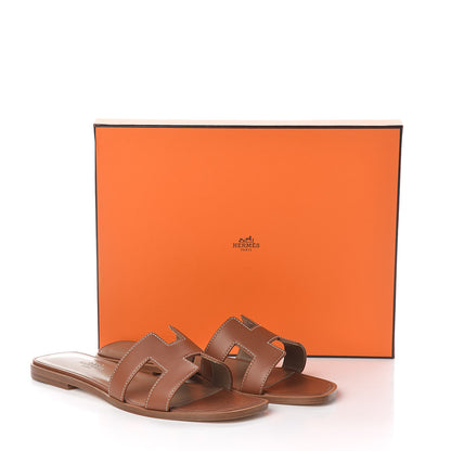 Hermes Box Calfskin Oran Sandals 37.5 Gold 8 of 8
