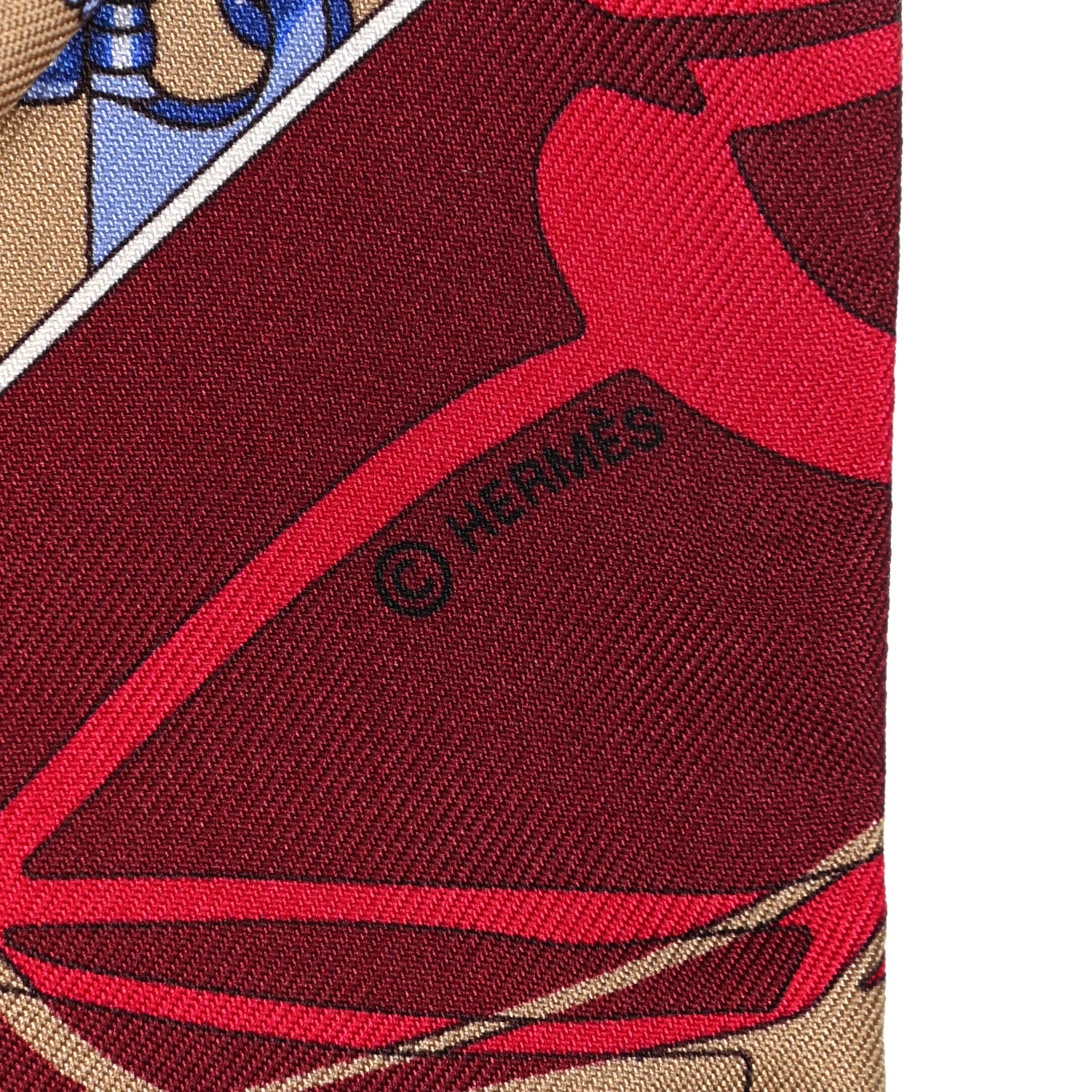 Hermes Silk Caleche Mors Et Bouteilles Twilly Framboise Beige Bourdeaux 4 of 5