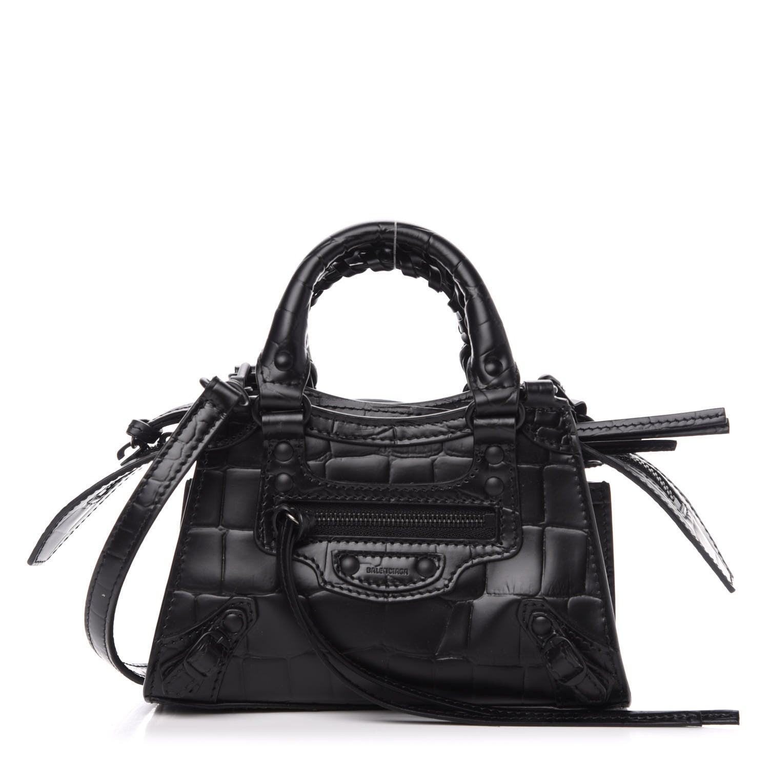 Balenciaga Semi Shiny Calfskin Crocodile Embossed Neo Classic Black Hardware Nano City Crossbody Black 1 of 9