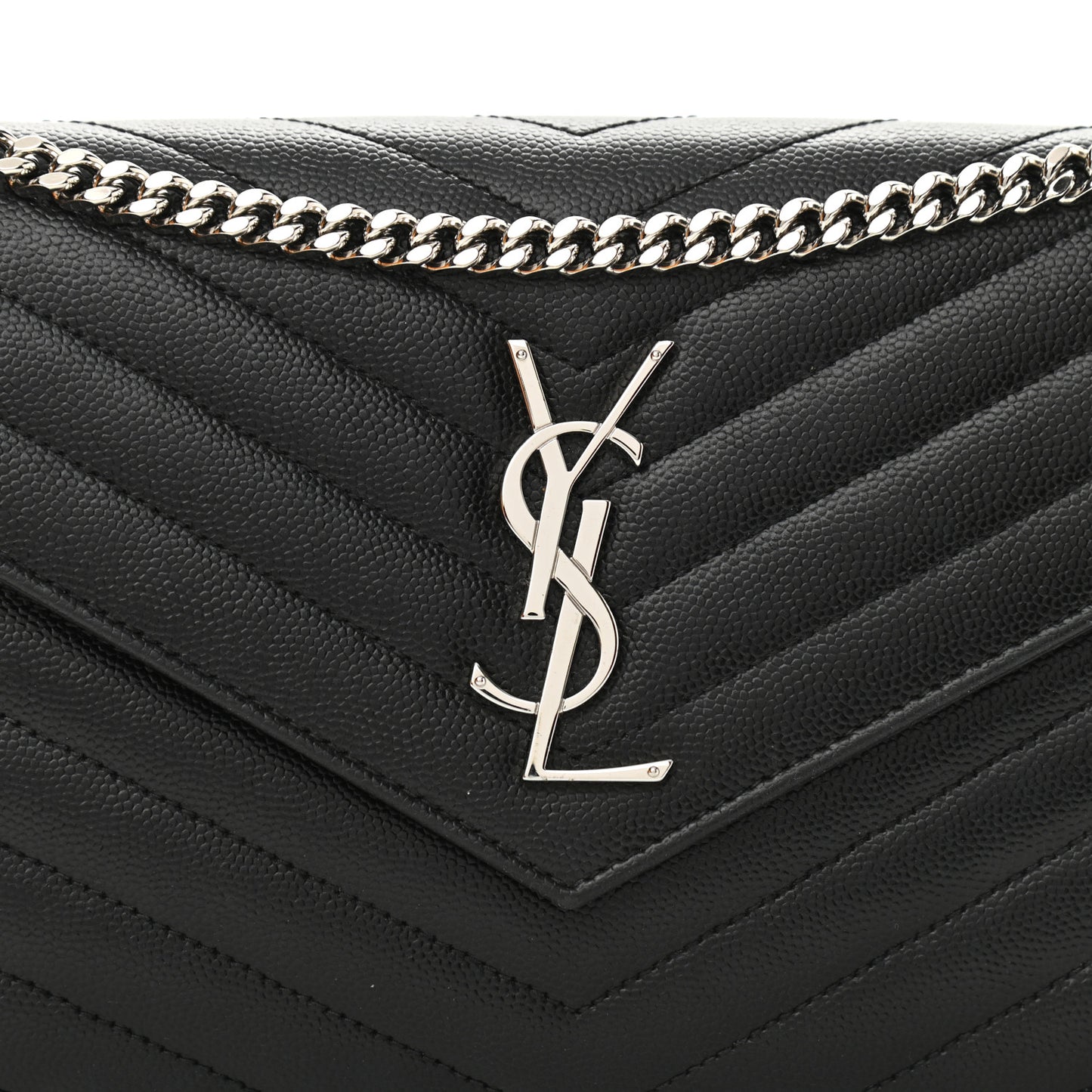 Grain De Poudre Matelasse Chevron Monogram Chain Wallet Black