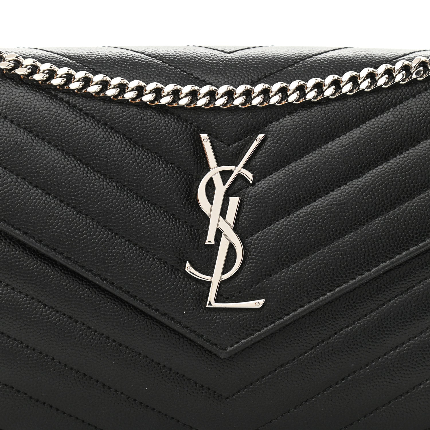 Saint Laurent Grain De Poudre Matelasse Chevron Monogram Chain Wallet Black 8 of 10