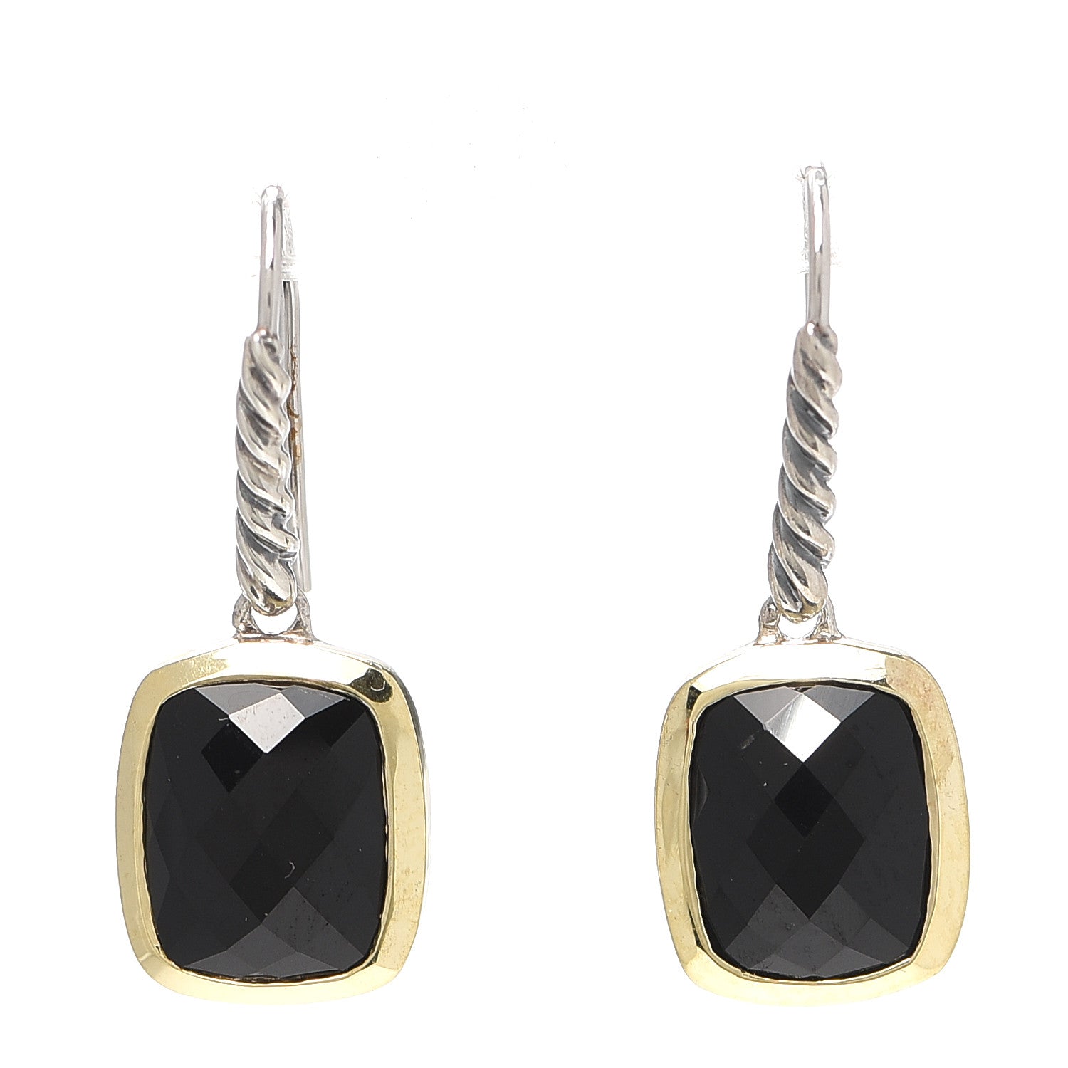 David Yurman Sterling Silver 18K Yellow Gold Black Onyx Drop Earrings 1 of 4