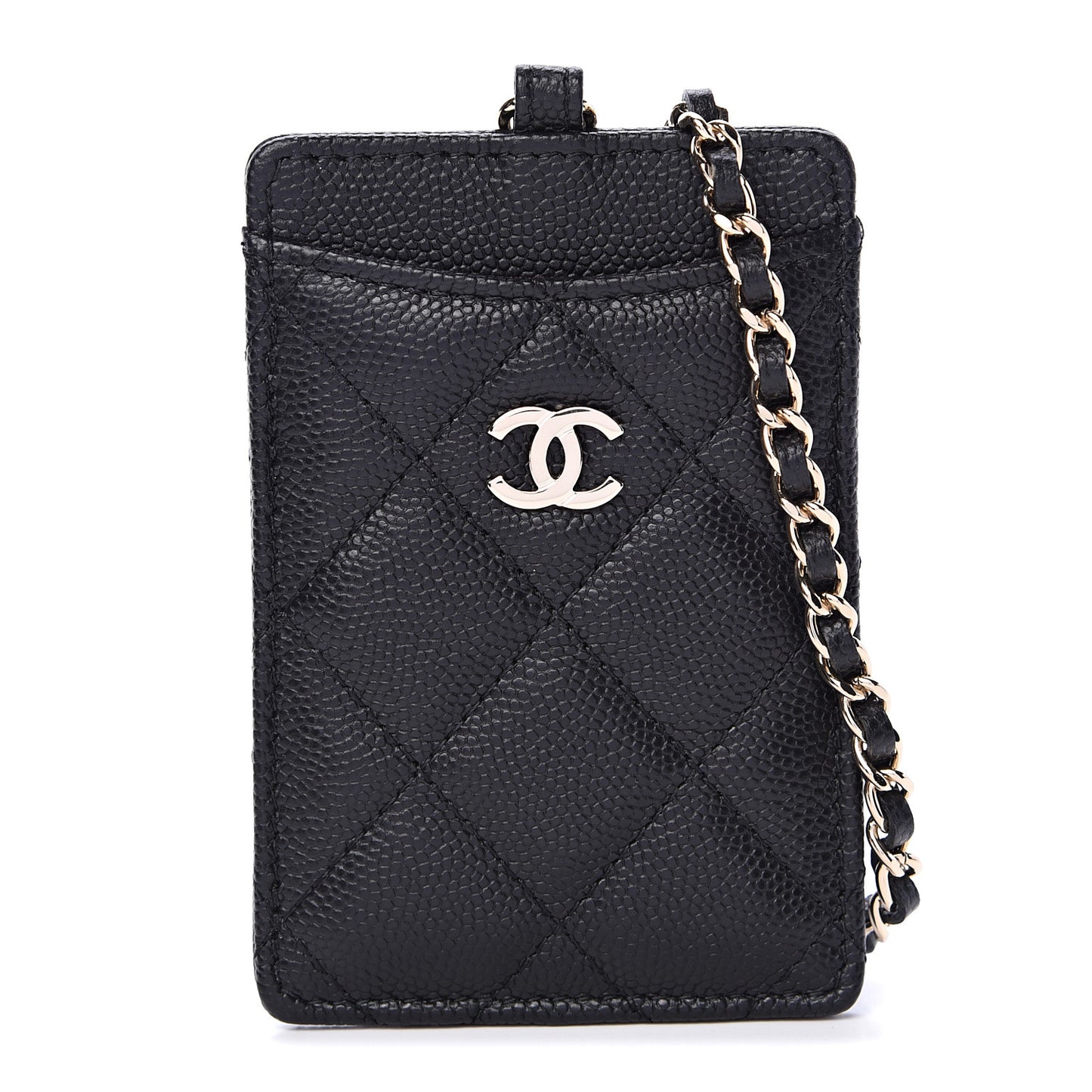 Caviar Quilted Card Holder On Chain Black