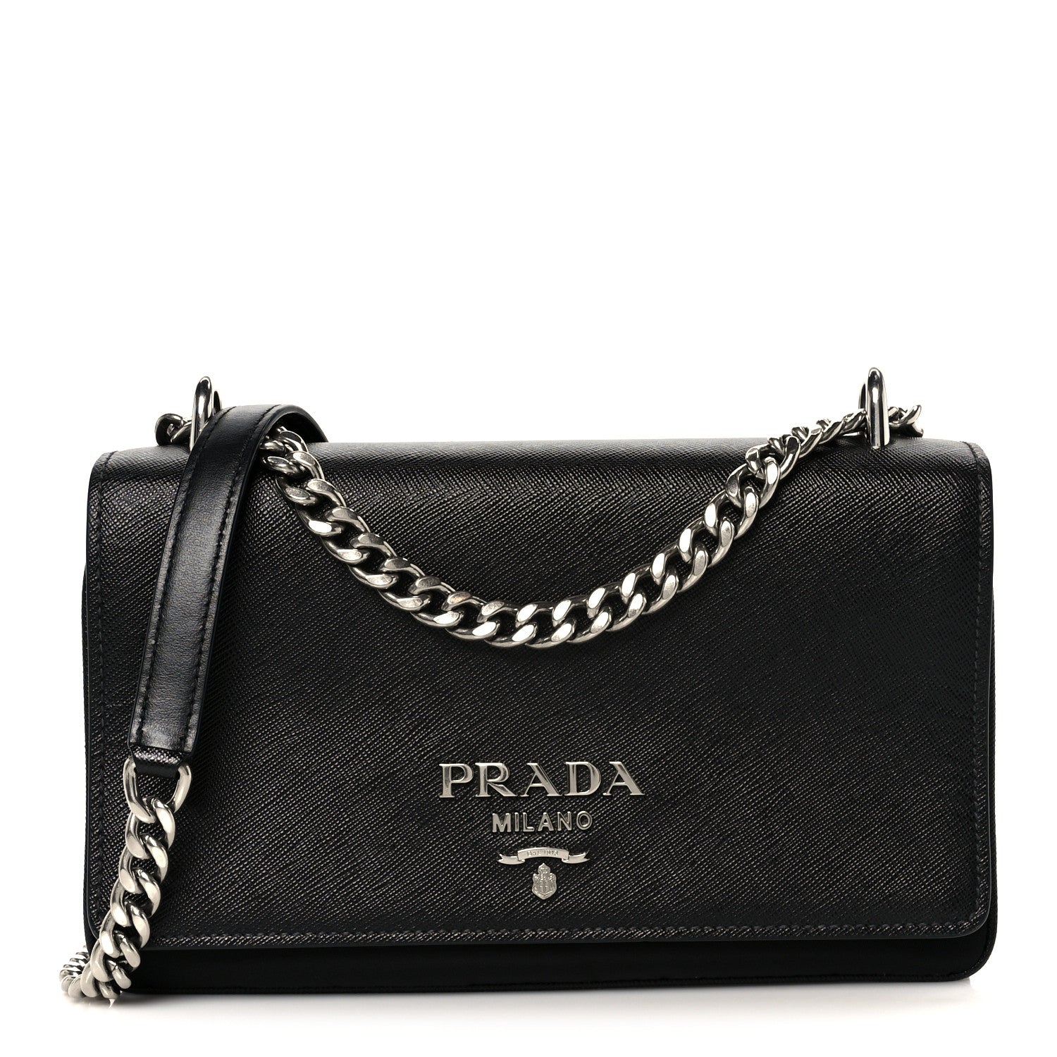 Prada Saffiano Tessuto Nylon Chain Shoulder Bag Black 1810966