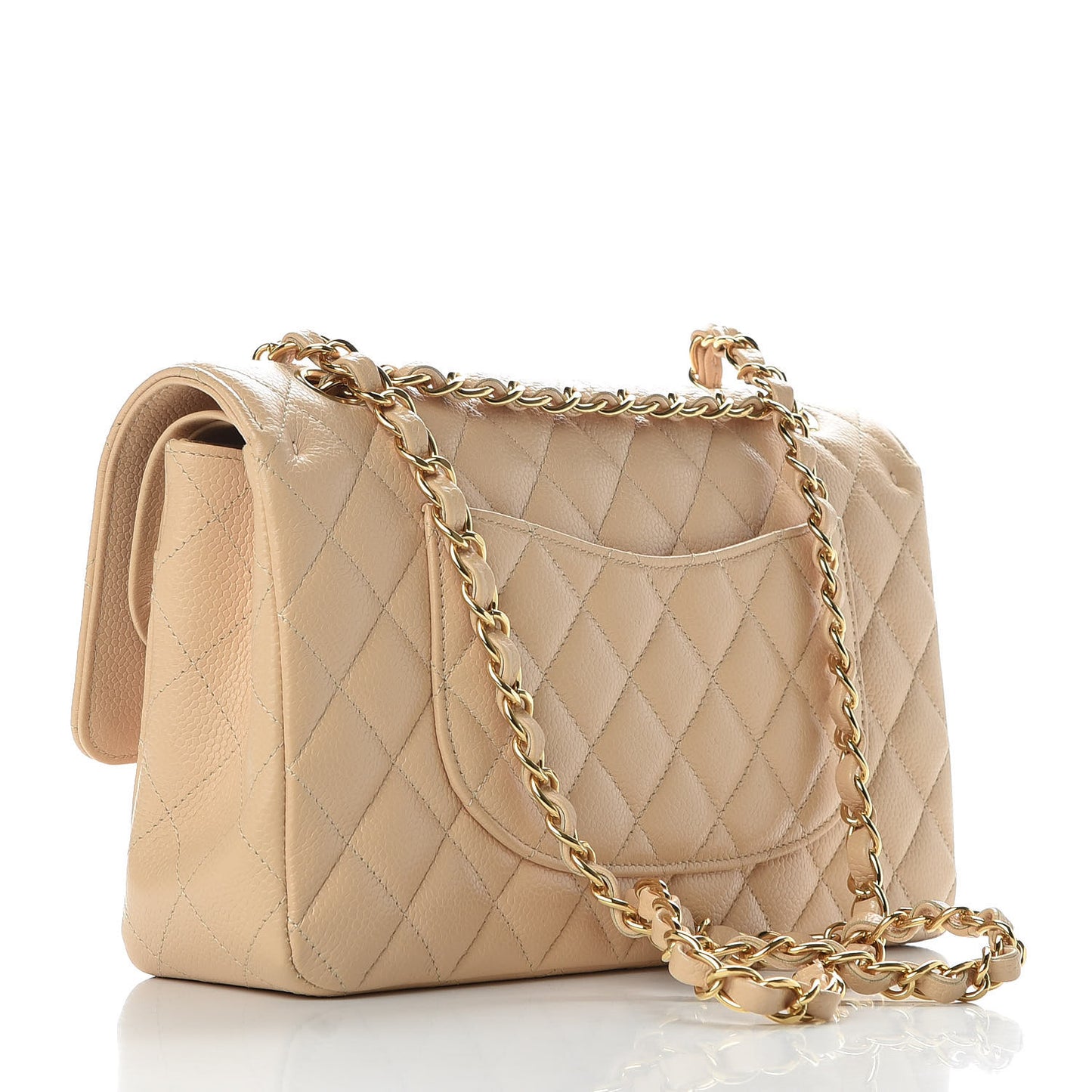 Caviar Quilted Medium Double Flap Beige Clair