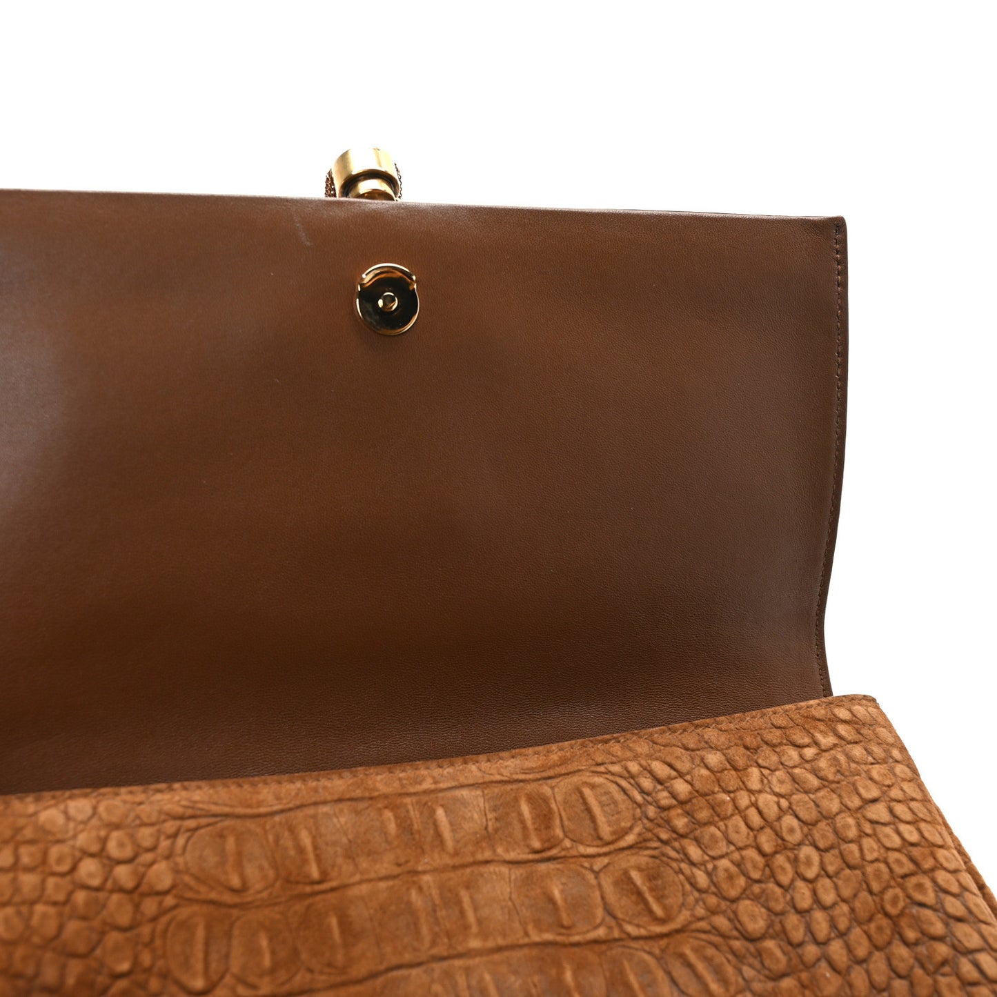 Crocodile Embossed Suede Monogram Tassel Kate 99 Tan