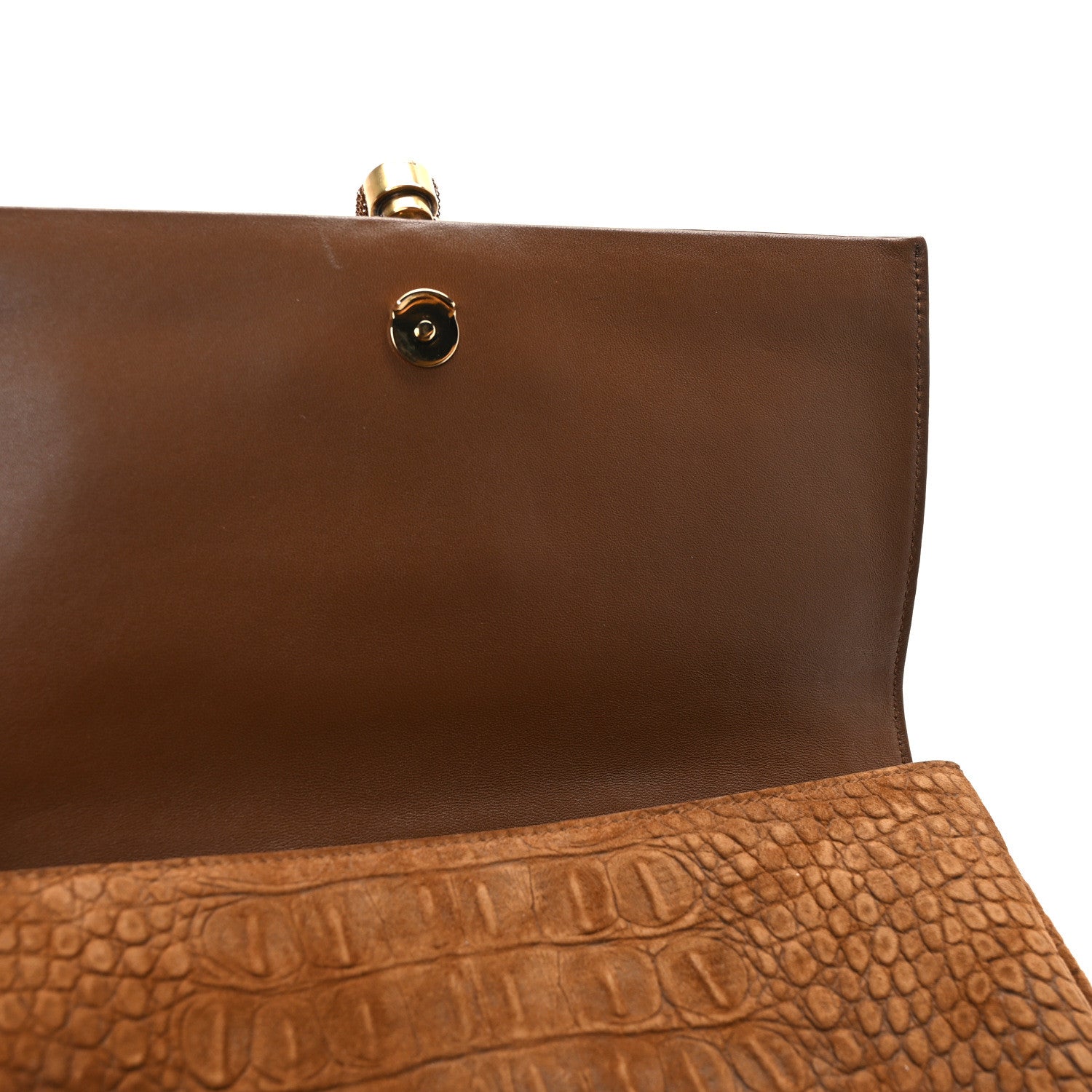 Saint Laurent Crocodile Embossed Suede Monogram Tassel Kate 99 Tan 12 of 13