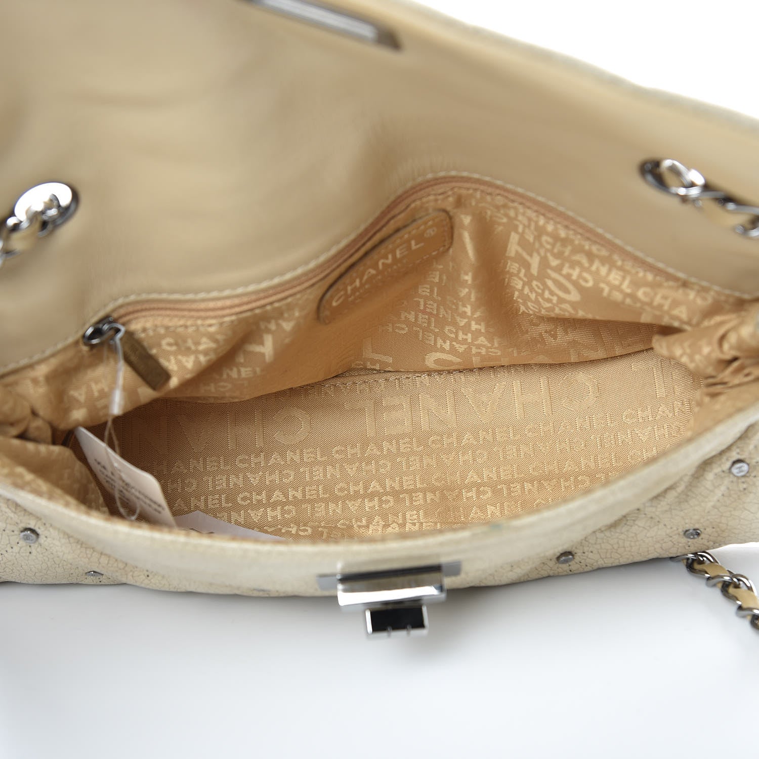 Chanel Glazed Crackled Calfskin Studded Mademoiselle Flap Light Beige 6 of 11