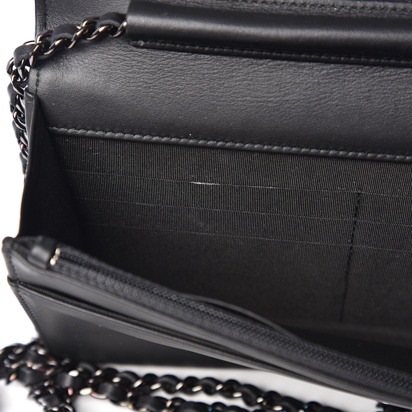 Calfskin Painted Chevron Embossed Boy Wallet On Chain WOC Black