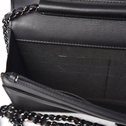 Chanel Calfskin Painted Chevron Embossed Boy Wallet On Chain WOC Black 9 of 13
