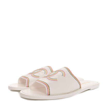 Chanel Calfskin Embroidered CC Sandal Mule 37.5 White 4 of 9