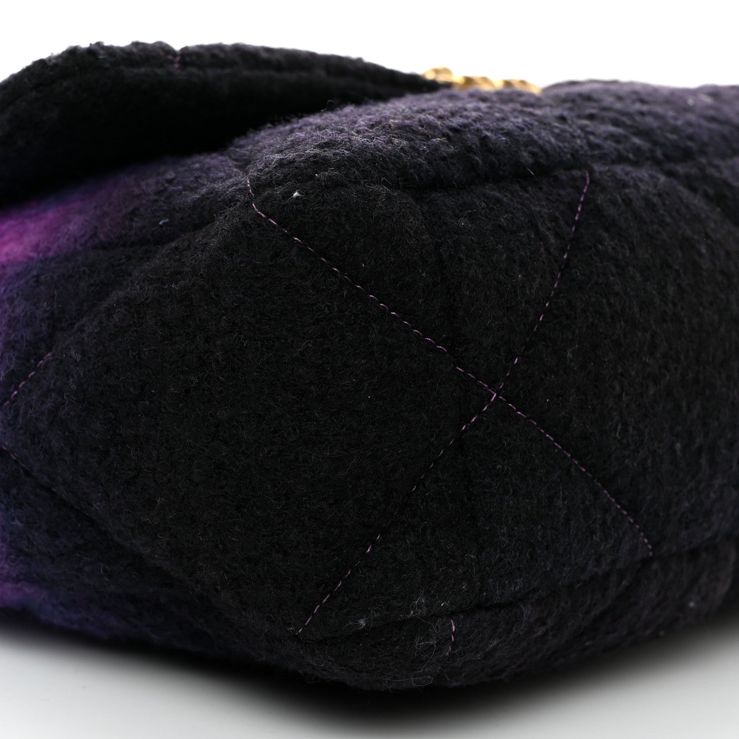 Chanel Wool Tweed Quilted Large Chanel 19 Flap Purple Black Blue 9 of 10