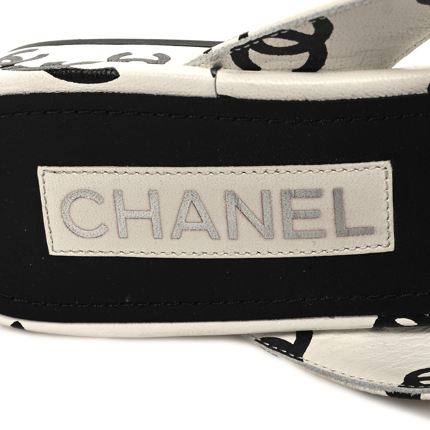 Lambskin Printed CC Thong Sandals 38 White Black