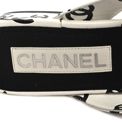 Chanel Lambskin Printed CC Thong Sandals 38 White Black 8 of 9