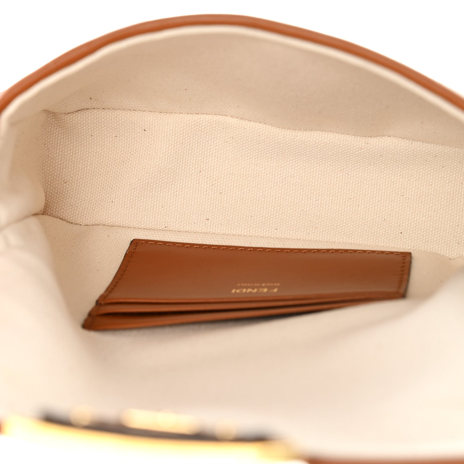 Fendi Canvas Vitello King Bi-Color Strap FF Embroidered Mini Baguette Grezzo Brandy Cuoio 4 of 9