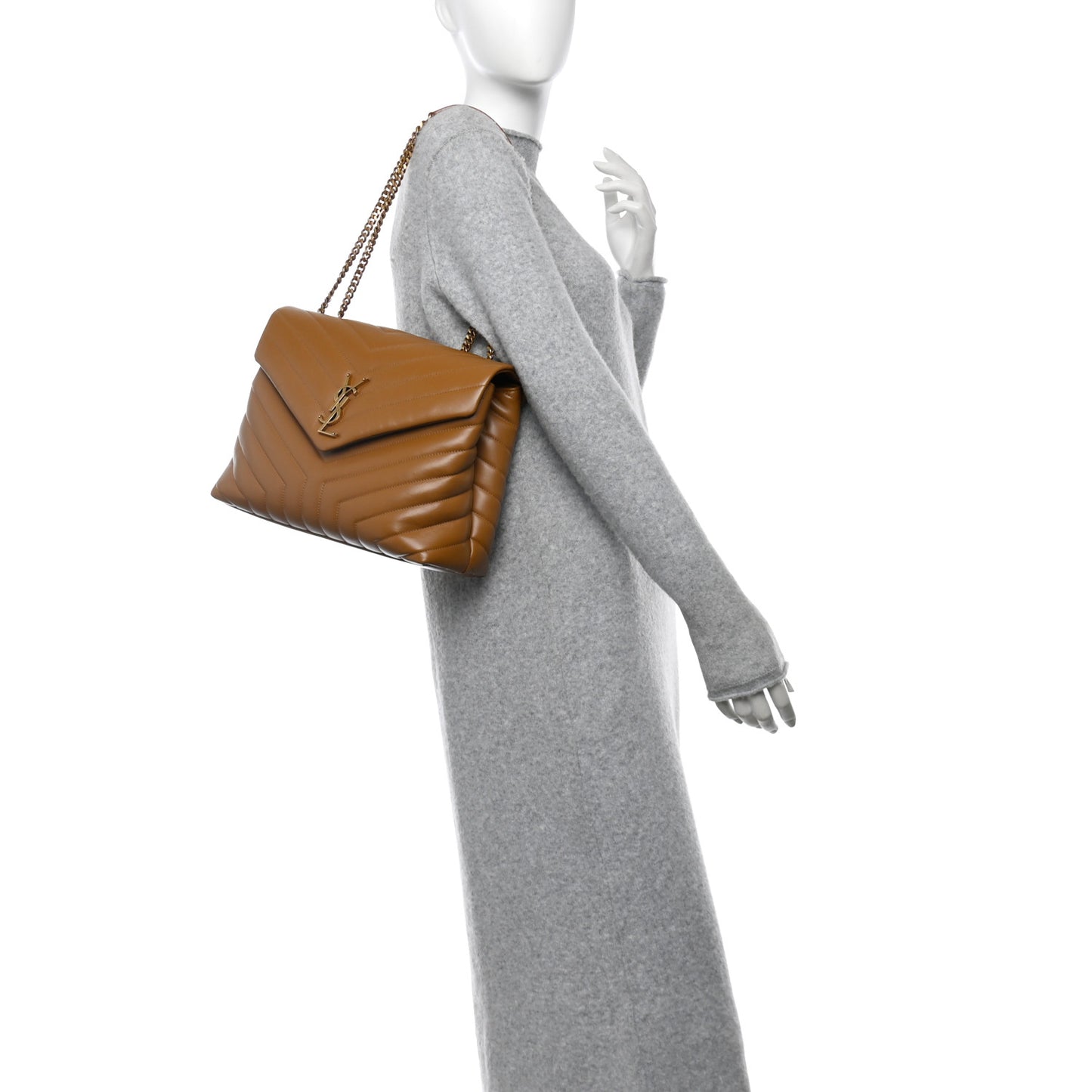 Calfskin Y Quilted Monogram Medium Loulou Chain Satchel Dark Natural